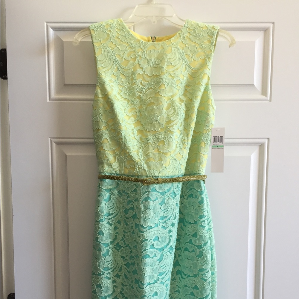 NWT Maggie London lace overlay ombré scallop dress